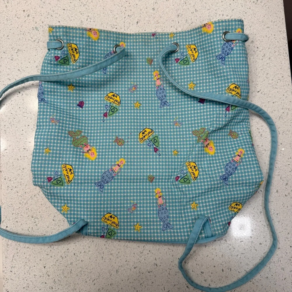 Laura Ashley Blue Gingham Drawstring Bag